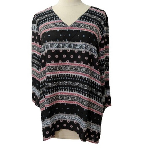 S SMALL New Ann taylor LOFT blouse Tunic Top floral flower multi red blue black - Picture 1 of 9